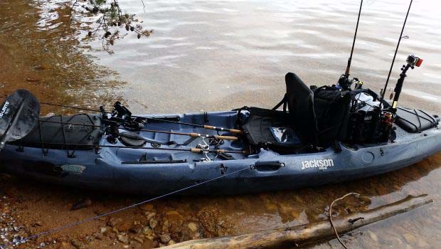 Kayak With fishing gear on water