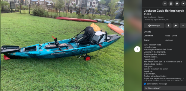 Jackson Fishing kayak for sale on Facebook