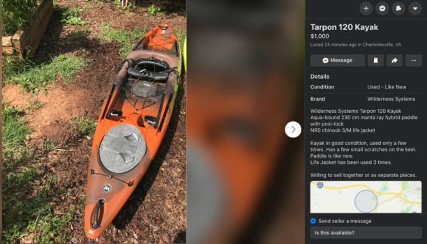 Tarpon Fishing Kayak for sale on Facebook